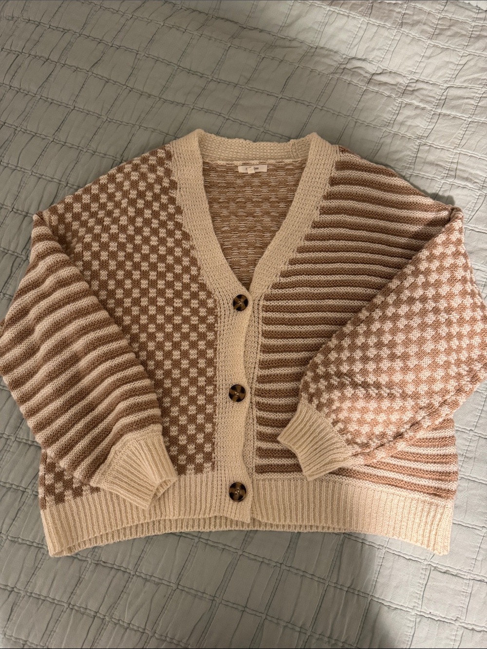 Maurices Beige and Tan Patchwork Cardigan